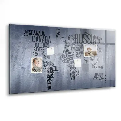 World Map Magnetic Glass Dry Erase Board