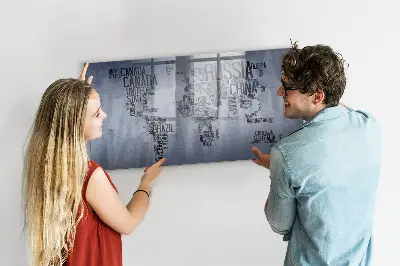 World Map Magnetic Glass Dry Erase Board