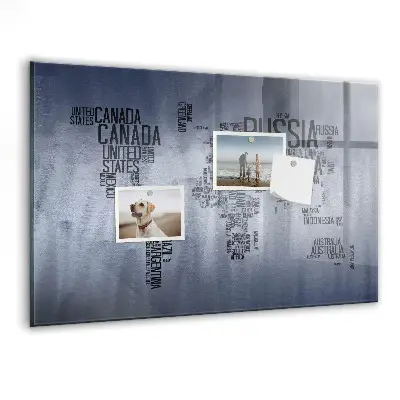 World Map Magnetic Glass Dry Erase Board