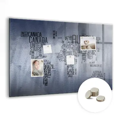World Map Magnetic Glass Dry Erase Board