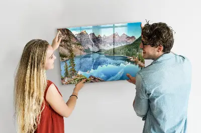 Magnetic wall board with mountain landscape print