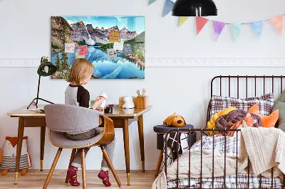 Magnetic wall board with mountain landscape print