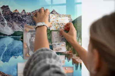 Magnetic wall board with mountain landscape print