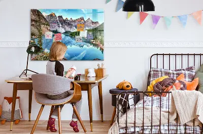 Magnetic wall board with mountain landscape print