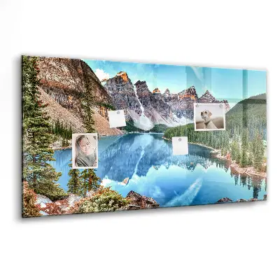 Magnetic wall board with mountain landscape print