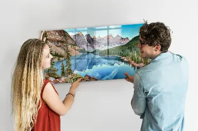 Magnetic wall board with mountain landscape print