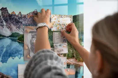 Magnetic wall board with mountain landscape print