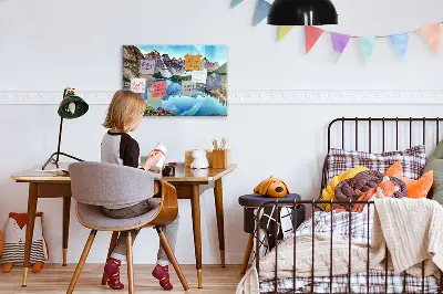 Magnetic wall board with mountain landscape print