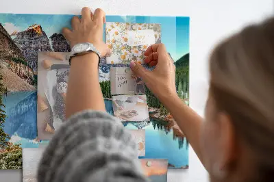 Magnetic wall board with mountain landscape print