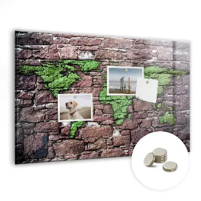 Magnetic Glass Dry Erase Board with Brick World Map Design