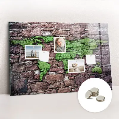 Magnetic Glass Dry Erase Board with Brick World Map Design