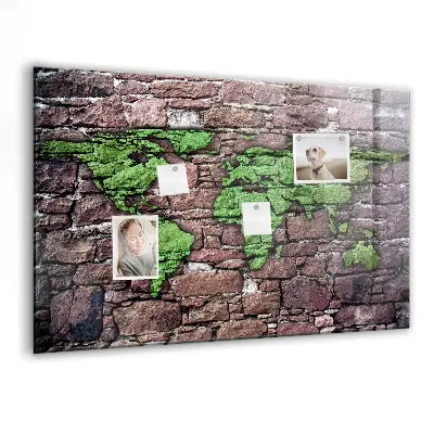 Magnetic Glass Dry Erase Board with Brick World Map Design