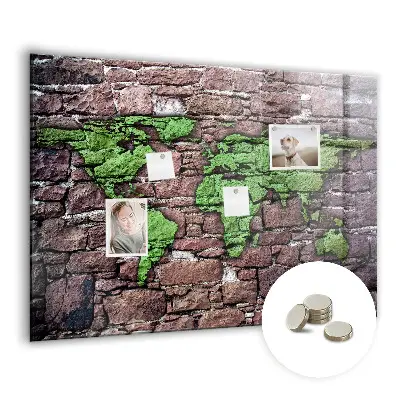 Magnetic Glass Dry Erase Board with Brick World Map Design