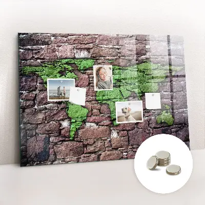 Magnetic Glass Dry Erase Board with Brick World Map Design