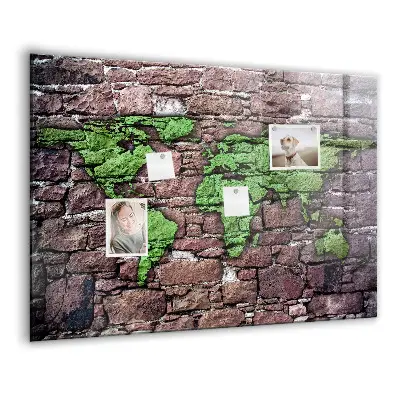 Magnetic Glass Dry Erase Board with Brick World Map Design