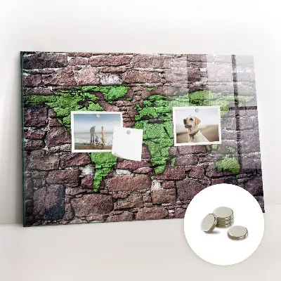 Magnetic Glass Dry Erase Board with Brick World Map Design