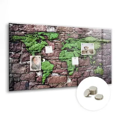 Magnetic Glass Dry Erase Board with Brick World Map Design