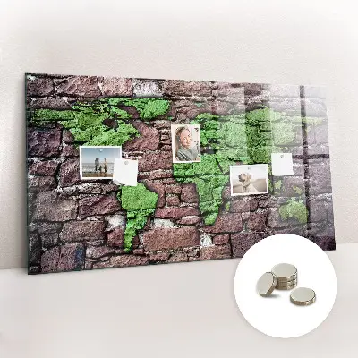 Magnetic Glass Dry Erase Board with Brick World Map Design