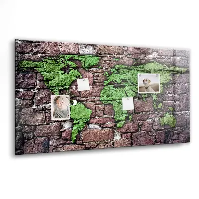 Magnetic Glass Dry Erase Board with Brick World Map Design