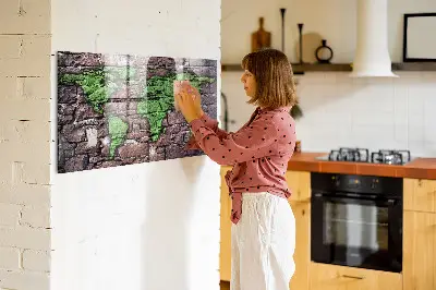 Magnetic Glass Dry Erase Board with Brick World Map Design