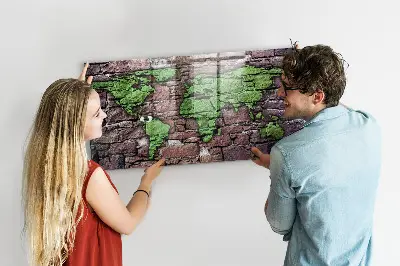 Magnetic Glass Dry Erase Board with Brick World Map Design