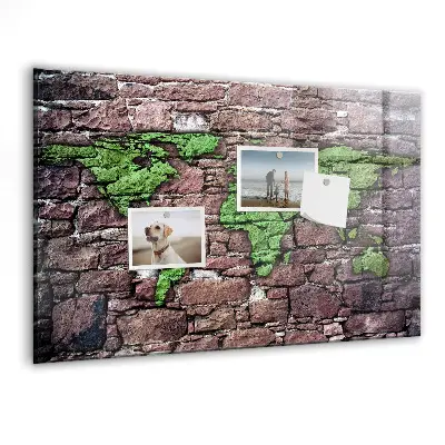 Magnetic Glass Dry Erase Board with Brick World Map Design
