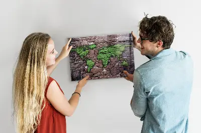 Magnetic Glass Dry Erase Board with Brick World Map Design