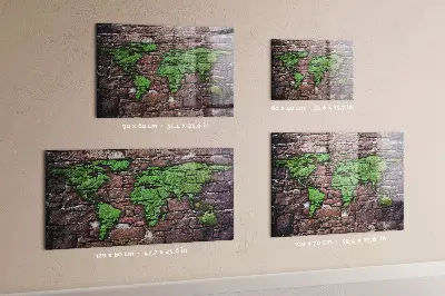 Magnetic Glass Dry Erase Board with Brick World Map Design