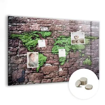 Magnetic Glass Dry Erase Board with Brick World Map Design