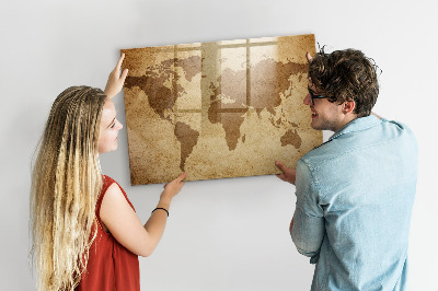 Magnetic glass board Vintage world map