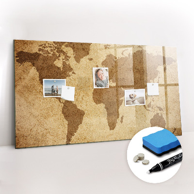 Magnetic glass board Vintage world map