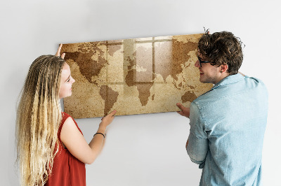 Magnetic glass board Vintage world map