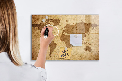 Magnetic glass board Vintage world map