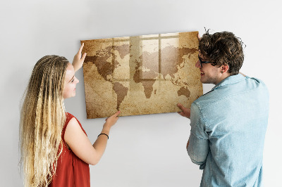 Magnetic glass board Vintage world map