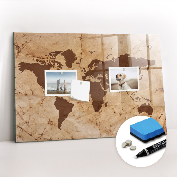 Magnetic board with magnets Vintage world map