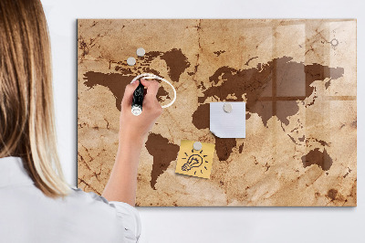 Magnetic board with magnets Vintage world map