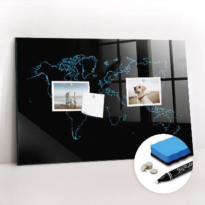 Magnetic marker board World map outlines