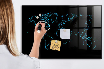 Magnetic board with magnets World map outlines