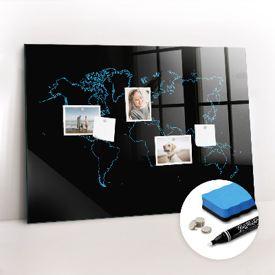 Magnetic board with magnets World map outlines