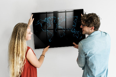 Magnetic marker board World map outlines