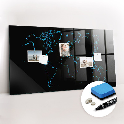 Magnetic marker board World map outlines