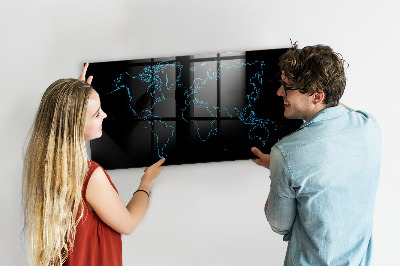 Magnetic marker board World map outlines