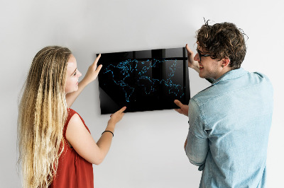 Magnetic marker board World map outlines