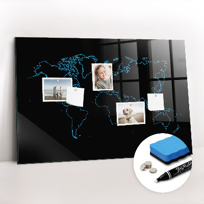 Magnetic board with magnets World map outlines