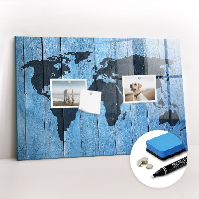 Magnetic marker board World map plank