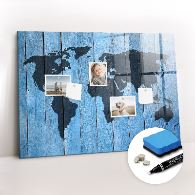 Magnetic marker board World map plank