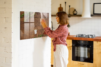 Magnetic glass board Rustic wood