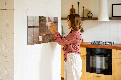 Magnetic glass board Rustic wood