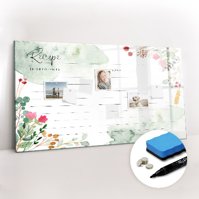 Magnetic board with marker Place for the recipe
