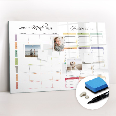 Magnetic erase board Weekly menu